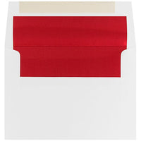 JAM Paper Enveloppes d'invitation A7 doublées d'aluminium - 5,25 x 7,25 po - Blanc avec feuille rouge - paquet de 50-Couleur : blanc avec doublure en aluminium rouge, La feuille donne à l’enveloppe une brillance naturelle