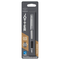 Parker − Stylo plume Jotter − acier inoxydable avec bordure chromée − plume moyenne − encre bleue-La conception icônique de Jotter, maintenant disponible en stylo-plume