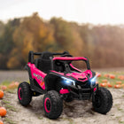 Qaba - UTV électrique 12V à batterie avec démarrage progressif - rose-Dispose de modes de contrôle manuel et à distance, équilibrant le plaisir et la surveillance parentale 