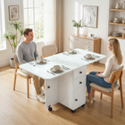 HOMCOM - Table à manger pliante à roulettes avec abattant, tiroirs et armoire de rangement pour 4-6 personnes - blanc marbré-Se replie en une unité petite et compacte pour économiser de l'espace lorsqu'il n'est pas utilisé 