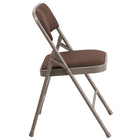 Chaise pliante de la série HERCULES en métal et tissu brun à motifs à triple entretoise courbé et double charnière-Rembourrage en tissu brun à motifs