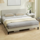 HOMCOM - Cadre de lit plateforme king size à tête de lit réglable - gris clair-12 lattes en contreplaqué avec pieds en métal supportent jusqu’à 800 lb (363 kg) en toute sécurité 