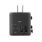 LOGiiX - World Traveler XL 65W Adaptateur de Voyage - Noir-Dispose d'une prise secteur, de 2 ports d'alimentation USB-C, d'un port USB-A 18 W et d'un port USB-A 5 W