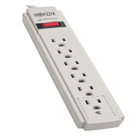 Tripp Lite - Protect It! Parasurtenseur 6 prises - Cordon de 2,4 m - Fiche discrète-PROTÉGEZ TOUT APPAREIL ÉLECTRONIQUE CONTRE LES SURTENSIONS ET LES POINTES DE TENSION : Le limiteur de surtension à six prises protège votre ordinateur, ordinateur personnel, portable, imprimante, numériseur, routeur, téléphone, télécopieur, modem, téléviseur, lampe ou tout autre appareil électronique résidentiel ou de bureau contre les surtensions dangereuses, les pointes de tension et le bruit de ligne.
