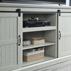 Manhattan Comfort - Meuble TV traditionnel Myrtle 60 po - Chêne Crème-Comprend 2 portes coulissantes sur une glissière métallique apparente avec 7 étagères