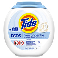 Tide - Capsules de détergent liquide PODS Free & Gentle, Paquet de 76-Capsules de détergent 3 en 1 : détergent, détachant, protège-couleur
