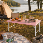 Homy Casa - Table pliante portative de 4 pi avec 4 hauteurs réglables pour utilisation intérieure et extérieure, camping - Rose-La surface imperméable se nettoie facilement