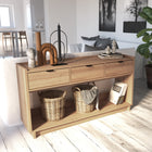 Prepac - Console Simply Modern de 60,25 po avec 3 tiroirs et grand compartiment de rangement ouvert - Chêne naturel-Éliminez L'Encombrement Dans Votre Espace: Cette élégante table console en chêne naturel aide à désencombrer le couloir et l'entrée avec 3 tiroirs spacieux pour le rangement des médias et une étagère de 18" en dessous qui supporte jusqu'à 20 lbs, parfaite pour un rangement supplémentaire dans les espaces compacts. Dimensions : 15,25" P x 58,25" L