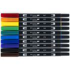 Tombow - Stylos à double pointe, couleurs primaires, paq./10-Pour les artistes, illustrations, petits dessins, ou pour écrire son journal, pratiquer son écriture