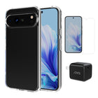 AXS - Ensemble de départ - étui ULTRA CLEAR transparent testé contre les chutes, protecteur d’écran et chargeur 30W pour Google Pixel 9 Pro XL - Clear-Étui résistant aux chutes avec des poches d’air absorbant les chocs