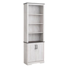 Prepac - Bibliothèque haute Rustic Ridge 79,75 po avec portes, cabinet de rangement avec portes et étagères - Blanc vieilli-Armoire de rangement blanche contemporaine au charme de ferme: Cette grande armoire de rangement présente une finition blanchie à la chaux bicolore avec un dessus en grain de chêne gris rustique, une base biseautée et des poignées en métal chanfreinées
