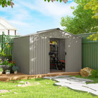 Abri de jardin Outsunny 9' x 6' avec kit de fondation-Toit incliné empêchant l’accumulation d’humidité et d’eau de pluie
