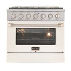 Kucht - 36 po Série KNG Cuisinière Pro Style au gaz propane - Acier inoxydable/Blanc-Cuisez et pâtissez comme un pro grâce au four à convection extra-grand offrant une capacité de 4,2 pi³, une configuration à cinq grilles et une vaste fenêtre d’observation