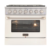 Kucht - 36 po Série KNG Cuisinière Pro Style au gaz propane - Acier inoxydable/Blanc-Cuisez et pâtissez comme un pro grâce au four à convection extra-grand offrant une capacité de 4,2 pi³, une configuration à cinq grilles et une vaste fenêtre d’observation