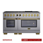 Kucht - 60 po Série KXP Cuisinière double énergie Gaz naturel - Acier inoxydable/Or-Cuisinez et faites cuire comme un professionnel grâce à deux fours distincts avec grandes fenêtres : le principal est un four robuste en porcelaine bleue de 5,2 pi³ et le four latéral supplémentaire offre 3,3 pi³