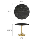 Modway - Lippa Rond de 36 po Faux marbre Table à manger, Or Noir-Table en marbre artificiel