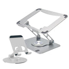 Uncaged Ergonomics - Support pivotant et réglable pour ordinateur portable et téléphone RISE - Argent-Les supports pivotants pour ordinateur portable et téléphone pivotent tous deux à 360 degrés.