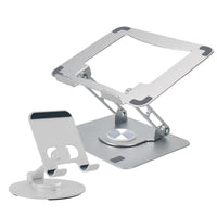 Uncaged Ergonomics - Support pivotant et réglable pour ordinateur portable et téléphone RISE - Argent-Les supports pivotants pour ordinateur portable et téléphone pivotent tous deux à 360 degrés.