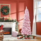 HOMCOM - Snow Flocked Pencil Artificial Christmas Tree with Steel Base Pink-La couleur rose crée une atmosphère douce 
