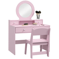 Qaba - Coiffeuse pour enfants avec miroir et tabouret - Rose-Colour: Pink 