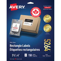 Avery - Étiquettes rectangulaires blaches avec TrueBlock, 3-1/3 po x 4 po, Paquet de 150 (5264)-3 1/3 po x 4 po, blanche