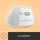 Logitech - Lift Souris Ergonomique Verticale - Blanc-Les pièces en plastique de Lift contiennent du plastique post-consommation certifié recyclé (Graphite: 70%, Rose et Off-white: 54%; hors plastique dans le récepteur, la batterie, le circuit imprimé (PWA), le câble FFC et l'emballage)