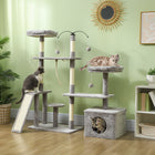 PawHut - Arbre à chat 53 po avec poteaux à griffer, condo, lits - gris clair-Comprend des poteaux à griffer et une rampe pour satisfaire les instincts naturels de griffade 