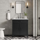 Modway - Steamforge 30" Vanette de salle de bain - Blanc Noir-Étagère avec découpe de plomberie