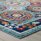Modway - Entourage Treillis marocain floral vieilli d’Odile Tapis de comédie 8 pi l x 10 pi L - Bleu, Rouge, Orange, Jaune-Dessous en caoutchouc de prise