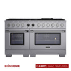 Kucht - 60 po Série KXP Cuisinière double énergie Gaz naturel - Acier inoxydable-Cuisinez et faites cuire comme un professionnel grâce à deux fours distincts avec grandes fenêtres : le principal est un four robuste en porcelaine bleue de 5,2 pi³ et le four latéral supplémentaire offre 3,3 pi³