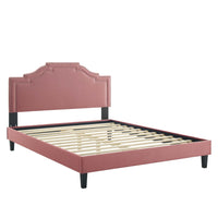 Modway - Adelaide Performance Velvet Lit de plateforme King, Rose poussiéreuse-Lit de plateforme King