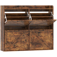 HOMCOM - Armoire à chaussures mince avec 4 tiroirs rabattables - brun rustique-Quatre tiroirs basculants peuvent contenir jusqu'à 16 paires de chaussures 