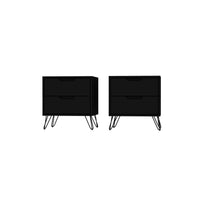 Manhattan Comfort - Rockefeller Table de Nuit Moderne du Milieu du Siècle à 2 Tiroirs 51 cm - Noir - Lot de 2-Table de chevet 2 pièces style milieu du siècle pour chambre et salon