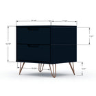 Manhattan Comfort - Rockefeller Table de Nuit 2 Tiroirs 20,08" Style Mid-Century Modern - Tatiana Bleu Minuit - Lot de 2-Comprend 2 tiroirs spacieux avec un mécanisme de glissement simple de 0,75