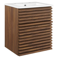 Modway - Render Fixation murale de 18" Vanette de salle de bain - Blanc noyer-Vanité moderne du milieu du siècle
