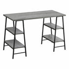 Monarch Specialties - 7524 Bureau 48 po L - Gris/Metal Noir-Bureau d'ordinateur de style industriel avec 4 tablettes fixes et ouvertes soutenues par des pieds de style chevalet dans une finition en métal noir
