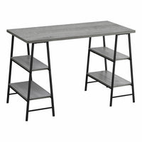 Monarch Specialties - 7524 Bureau 48 po L - Gris/Metal Noir-Bureau d'ordinateur de style industriel avec 4 tablettes fixes et ouvertes soutenues par des pieds de style chevalet dans une finition en métal noir