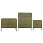 Manhattan Comfort - Dumbo table de chevet moderne, commode et commode haute 5 tiroirs - vert olive - ensemble de 3-Commode de chambre moderne-contemporaine avec une touche de glamour comprenant une commode standard, une commode haute et une table de nuit 2.0