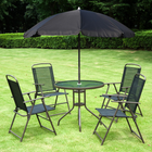 Outsunny - Ensemble de salle à manger de patio 6 pièces avec parasol, table ronde, chaises pliantes - noir-Cadre en acier solide et textilène durable de 450g/㎡ dans un design tendance