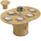 HOMCOM - Table ronde extensible 43,3 po-59 po avec doubles étagères et portes cannelées pour 4-6 personnes - bois naturel-Les rails lisses permettent une extension rapide et sans effort 