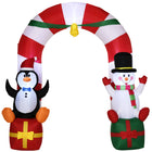 Outsunny - Arche gonflable de bonbons de Noël de 9' avec pingouin - bonhomme de neige - boîte cadeau LED - Blanc-L'arche de Noël en forme de surcre d'orge avec un pingouin et un bonhomme de neige assis sur des boîtes à cadeaux gonflables permet de créer un étalage de Noël cohérent 