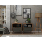 Manhattan Comfort - Rockefeller Table de Nuit 1 Tiroir Style Mid-Century Modern 51 cm - Naturel et Gris Texturé - Lot de 2-Choisissez le design de votre poignée lorsque le produit est chez vous Option pour une poignée découpée ou un look affleurant