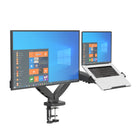 ShoppingAll - Support double pour moniteur VESA et ordinateur portable avec bras à ressort à gaz entièrement réglable et pince de bureau - Noir-Compatibilité 2-en-1 : Prend en charge les moniteurs de 13 à 32 po pesant de 4,4 à 19,8 lb avec des modèles de montage VESA 75 x 75 mm et 100 x 100 mm et des ordinateurs portables jusqu’à 18 po, parfaits pour les configurations de travail ergonomiques. Le support peut être converti d’un bras à double moniteur en un support de moniteur et d’ordinateur portable. (Plat