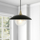 Hudson&Canal - Suspension Alvia de 37,8 cm de large avec abat-jour en métal et verre, - Noir mat/laiton/transparent-Nettoyer avec un chiffon doux et sec, sans produits chimiques agressifs ni produits de nettoyage abrasifs