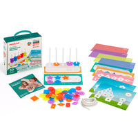 Miniland - MLE32166 Tri et Compte Abacolour Translucide-Comprend 50 formes, 1 abaque transparent, 2 lacets, 14 cartes d'activités transparentes et 1 guide pédagogique.