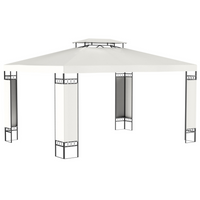 Outsunny - Pavillon d’extérieur 10 pi l x 13 pi L - toit double, auvent pour terrasse - blanc-Pavillon spacieux en métal avec moustiquaire et volants