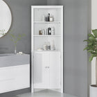 Kleankin - Armoire de salle de bain d’angle avec doubles portes et étagères réglables - blanc-Comprend des étagères ouvertes à 3 niveaux et une armoire fermée 
