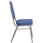 Chaise de banquet HERCULES empilable, dossier couronne, tissu bleu, siège épais (2,5 po), cadre argenté (FD-C01-S-7-GG)-S'empile jusqu'à 15 chaises de hauteur
