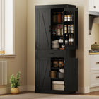 HOMCOM - Armoire de cuisine 72 po avec portes de grange - noir-Étagères de porte avec une barre de protection pour éviter que les objets ne tombent 