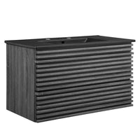 Modway - Render Support mural de 36" Vanette de salle de bain - Noir charbon-Vanité moderne du milieu du siècle